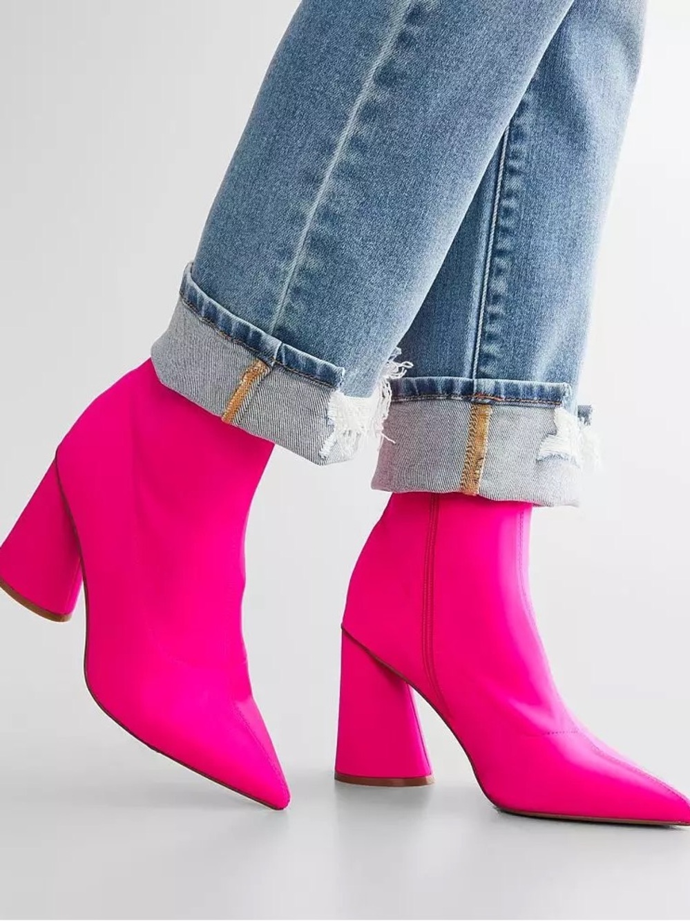 NEW | Steve Madden Women’s Valyant Hot Pink Stretch Sock Booties with Block Heel